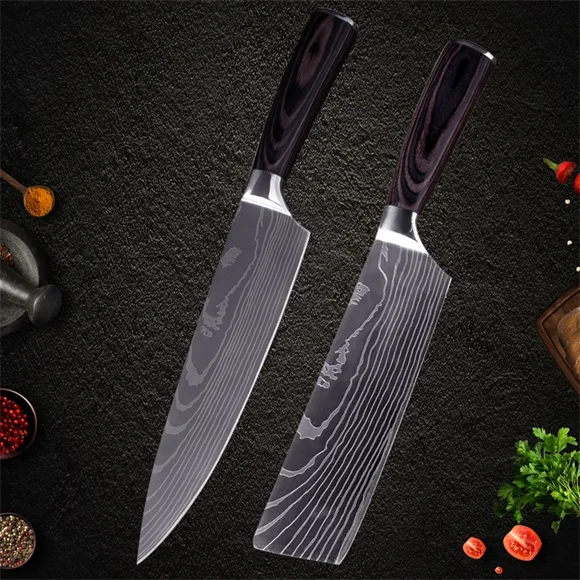 2 Pcs Set XYj японские кухонные ножи из нержавеющей стали, имитация Дамасского узора, нож шеф-повара, острый нож Santoku, нож для нарезки, универсальные ножи - Цвет: 2 Pcs Set