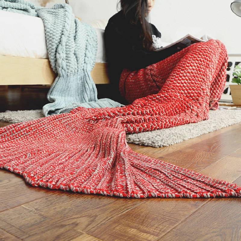 Одеяло с хвостом русалки трикотажное одеяло связанное крючком ручной работы