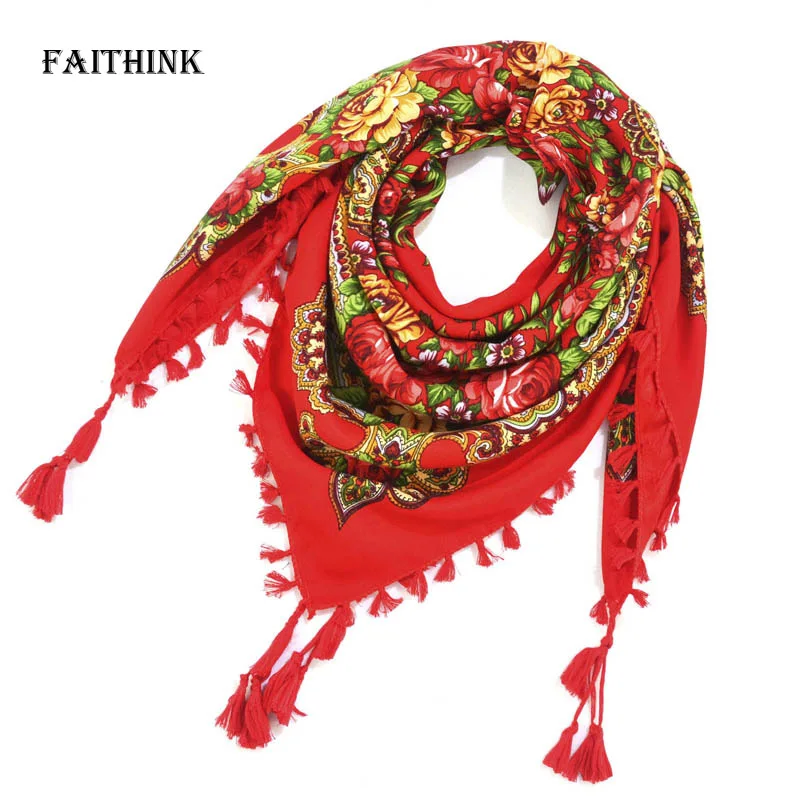 Женский шарф с цветочным принтом FAITHINK накидка пончо для взрослых на зиму и