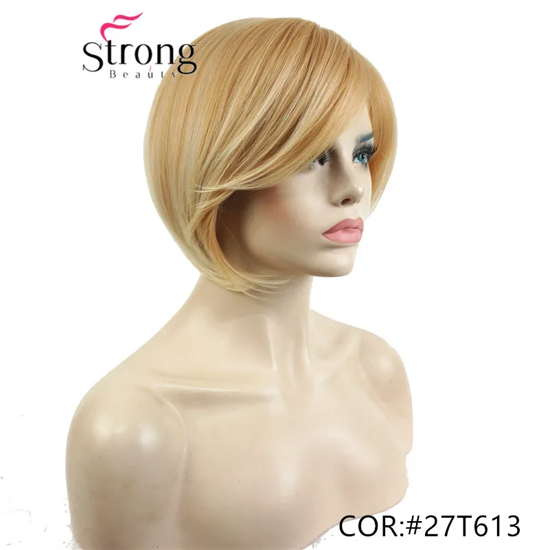 StrongBeauty короткий прямой Темно-красный выделенный Боб Стиль обметанная челка синтетический парик - Цвет: H4595 27T33