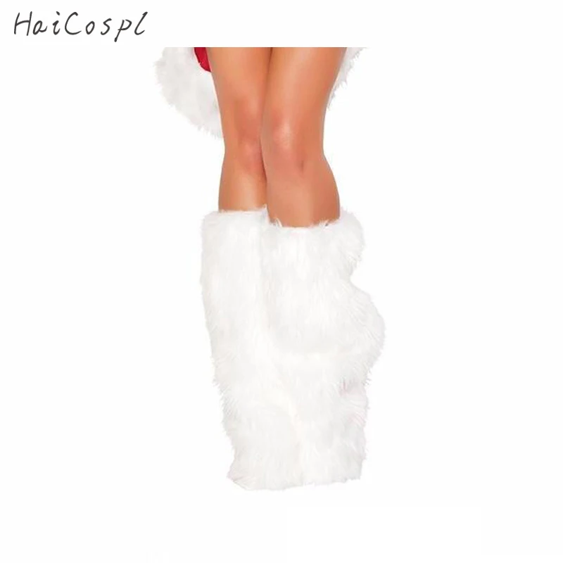 Botas cálidas para mujer, calentadores de piernas peludos, con diseño de moda Sexy, color blanco