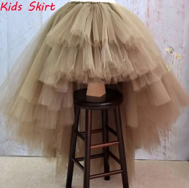 Khaki color Новое поступление; детская юбка из тюля цвета хаки с высоким и низким вырезом на заказ; асимметричное шикарное детское платье; Многослойная фатиновая юбка-пачка - Цвет: Khaki color