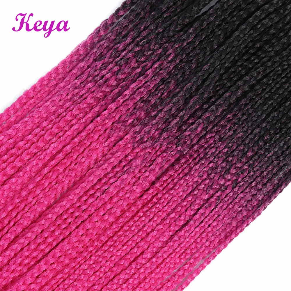 Ombre Pink Box Braids 24 Strands Synthetic Crochet Hair Extensions Inch Heat Resistant Fiber 3Pcs/Pack |