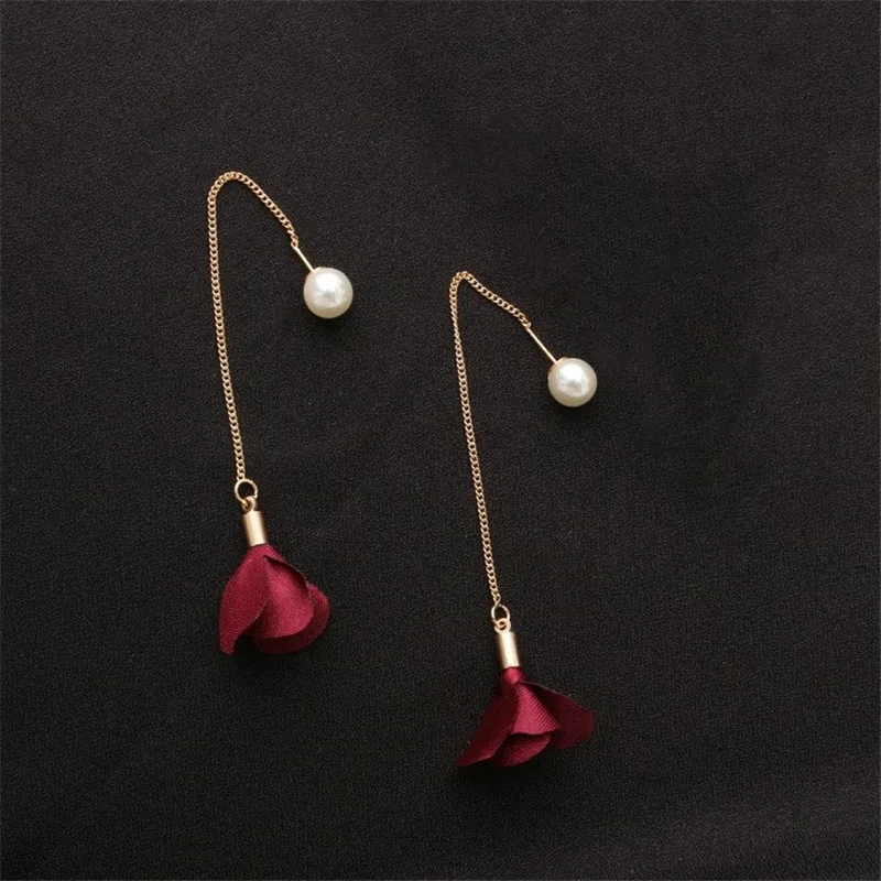 wine red MJARTORIA имитация жемчуга Висячие серьги для женщин свадебный цветок Длинная кисточка Висячие Серьги Бар массивные ювелирные изделия - Окраска металла: wine red