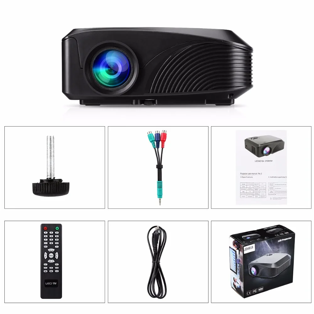 Excelvan LED4018 портативный проектор 1200 люмен 800*480 макс 1080P красно-синий 3D с HDMI USB VGA AV TF интерфейс домашний кинотеатр