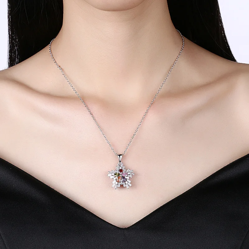 

New Silver Color Mulit Color Cubic Zirconia Fashion Jewelry Women's Necklace Pendant Charm Pendant P2073
