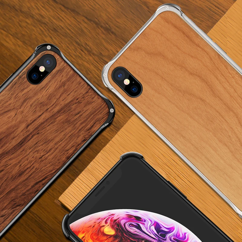 Модный чехол из натурального дерева для iPhone XS Max XR X настоящего с металлической
