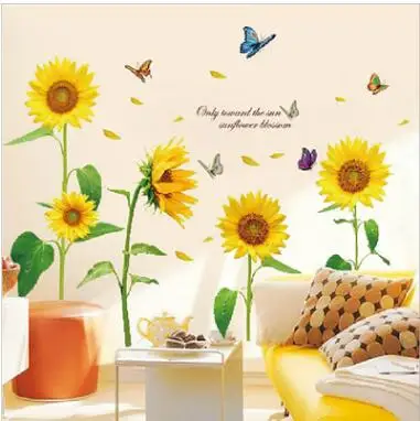 DIY наклейки на стену в виде подсолнуха деревенском стиле для гостиной дивана