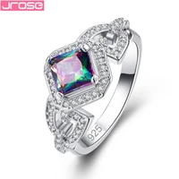 jrose gorgeous fashion princess queen jewelry pink white rainbow mystic cubic zircon silver ring size 6 7 8 9 free shipping gift