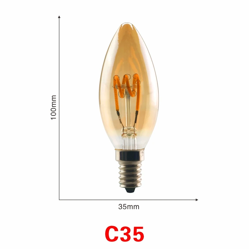 C35 E14 4W LATTUSO 220V Ретро Винтаж светодиодный спираль лампа накаливания светильник лампочка 2200K 4W 40W светодиоидная лампа с регулируемой яркостью Эдисон лампы C35 T45 A19 A60 ST64 G80 G95 G125 - Цвет: C35 E14 4W