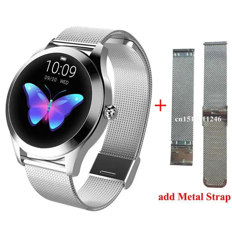 add metal strap KW10 Смарт-часы для женщин IP68 Водонепроницаемый мониторинг сердечного ритма Bluetooth для Android IOS фитнес-браслет умные часы - Цвет: add metal strap