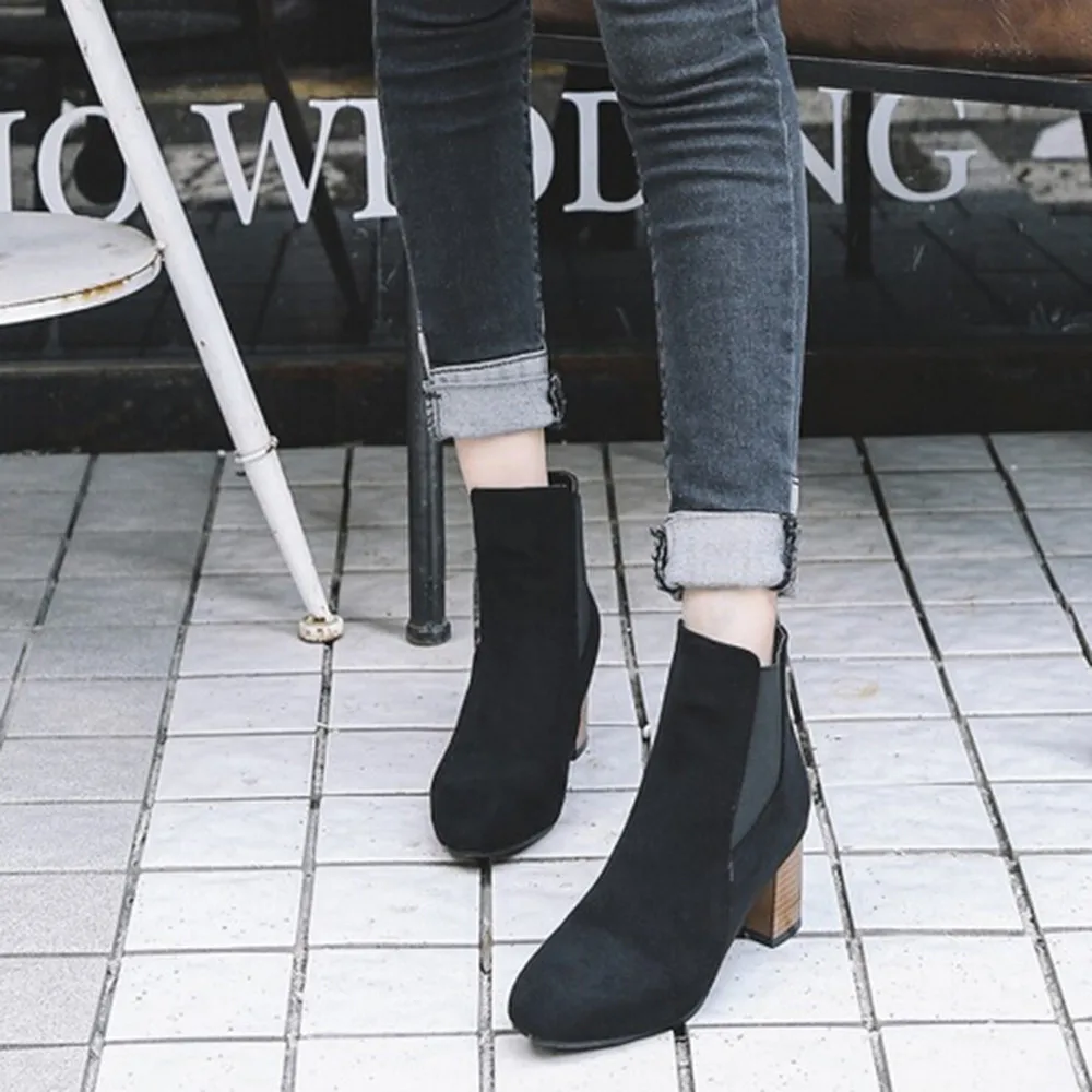 SAGACE hot women boots New Fashion Leopard-Printed Short Plush Winter Warm Shoes High-Heeled Slip-On Ankle Boot mujer#35