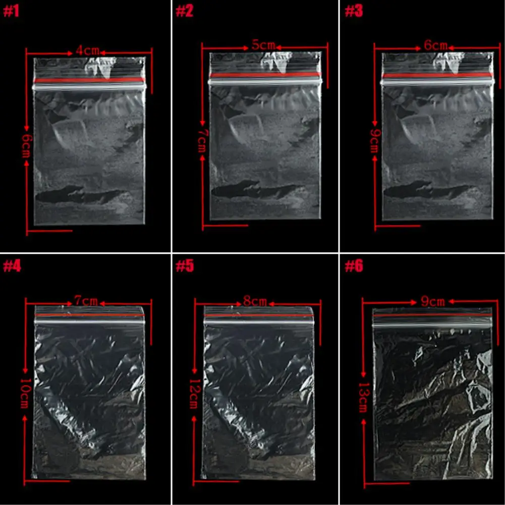 100 шт пластиковые пакеты для ювелирных изделий Ziplock замок на молнии многоразовый поли чистый упаковочный мешок разного размера