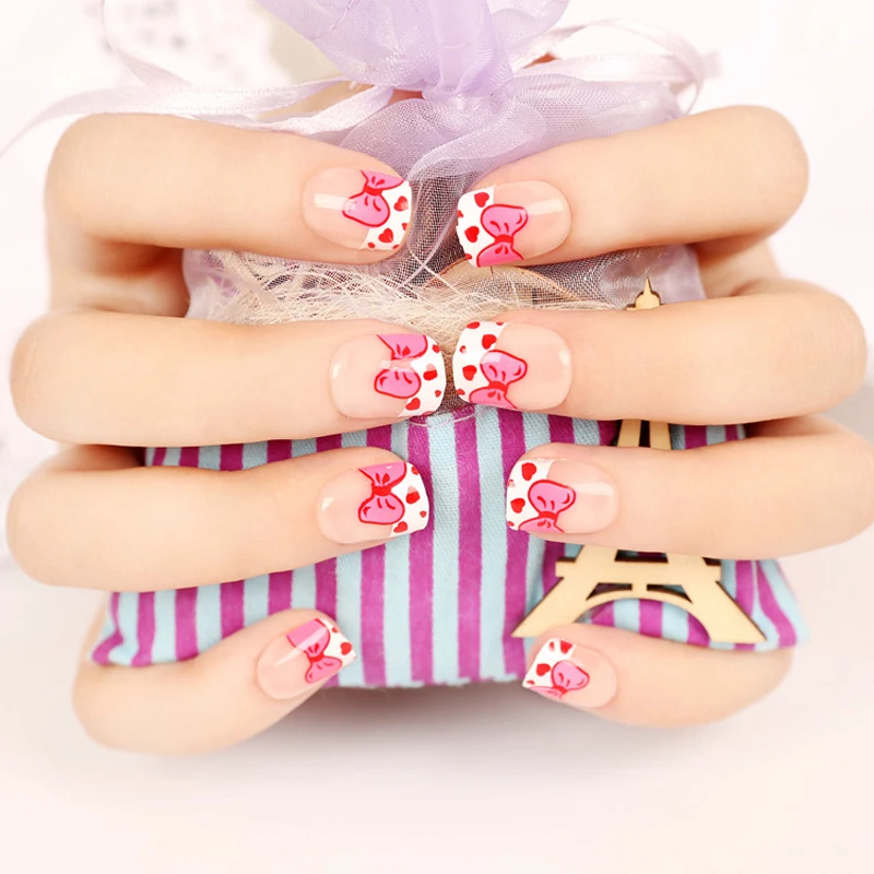 Новые Накладные ногти с розовой бабочкой милые французские акриловые