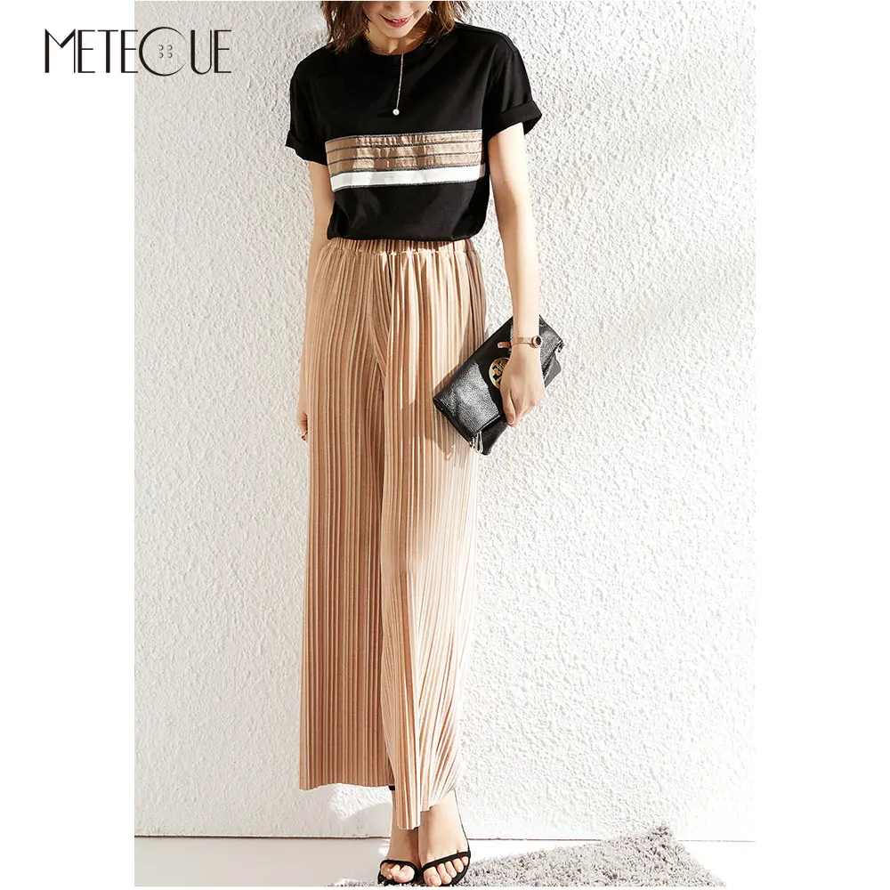 Velvor плиссированные широкие брюки 2019 весна лето эластичный с высокой талией