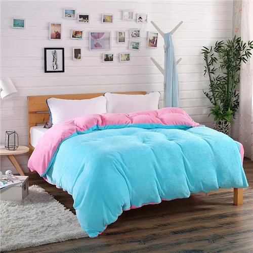 blue pink Зимний фланелевый флисовый пододеяльник, один пододеяльник, домашний текстиль, 1 шт., однотонный теплый пододеяльник, бархатный пододеяльник, двустороннее использование - Цвет: blue pink
