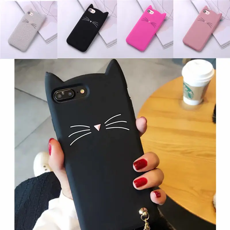 Силиконовый чехол для iPhone 6 6S 7 8 Plus X XS XR MAX 3D милый мультяшный с кошачьими ушками -