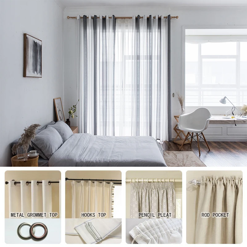 ENHAO Simplicity Striped Modern Tulle Curtains for Living Room Bedroom Kitchen Linen Window Voile Sheer Curtain | Дом и сад