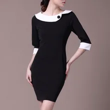 Женское Деловое платье TA876 черное офисное с белым