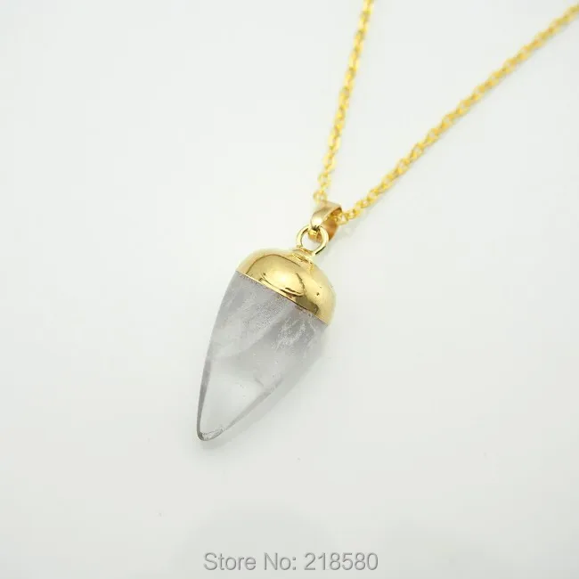 

NC150120005 Clear Crystal Quartz Point Pendant Crystal Pendulum Charm Necklace Gold or Silver