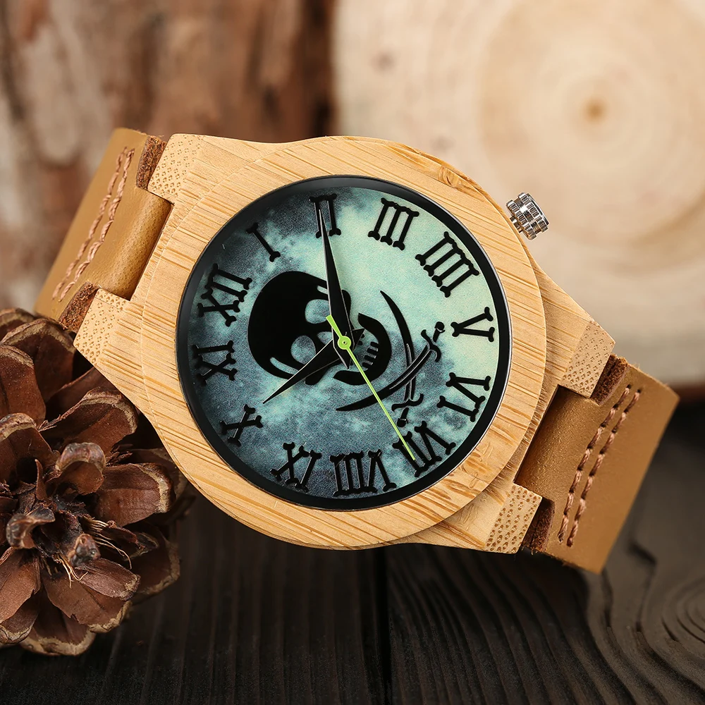 Новое поступление 2018 деревянные часы крутой светящийся в виде черепа мужские