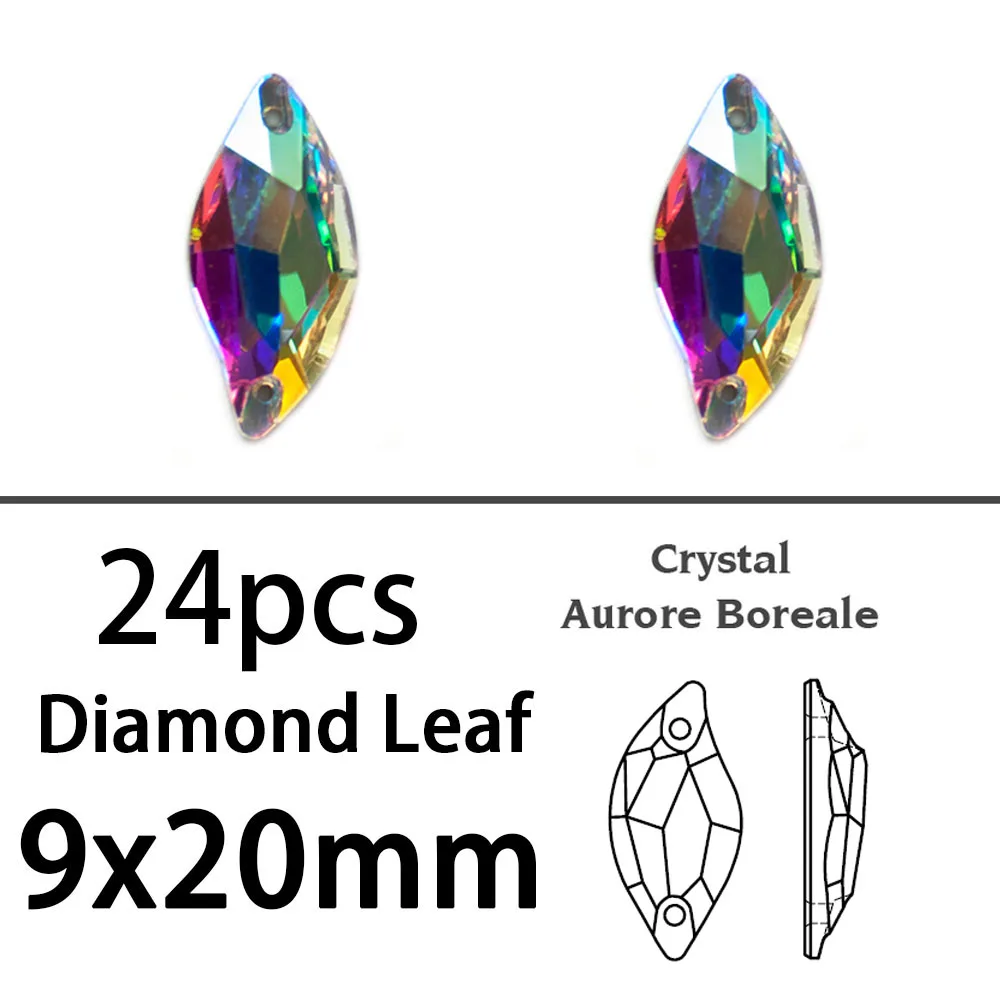 3254 9x20mm 24pcs Смешанные размеры формы смешивания Швейные кристаллы AB Пришивные бусины Flatback Стразы модные Кристаллы пришивные камни для свадебного платья - Цвет: 3254 9x20mm 24pcs
