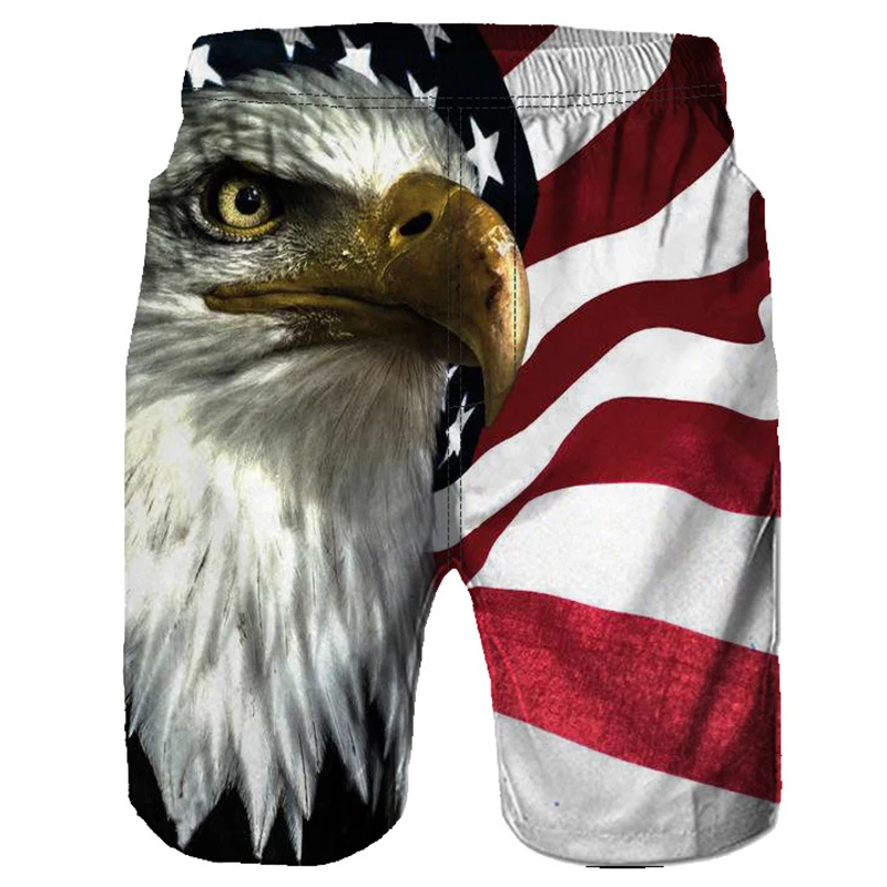 Мужские пляжные шорты с американским флагом Новые забавные рисунком мужские