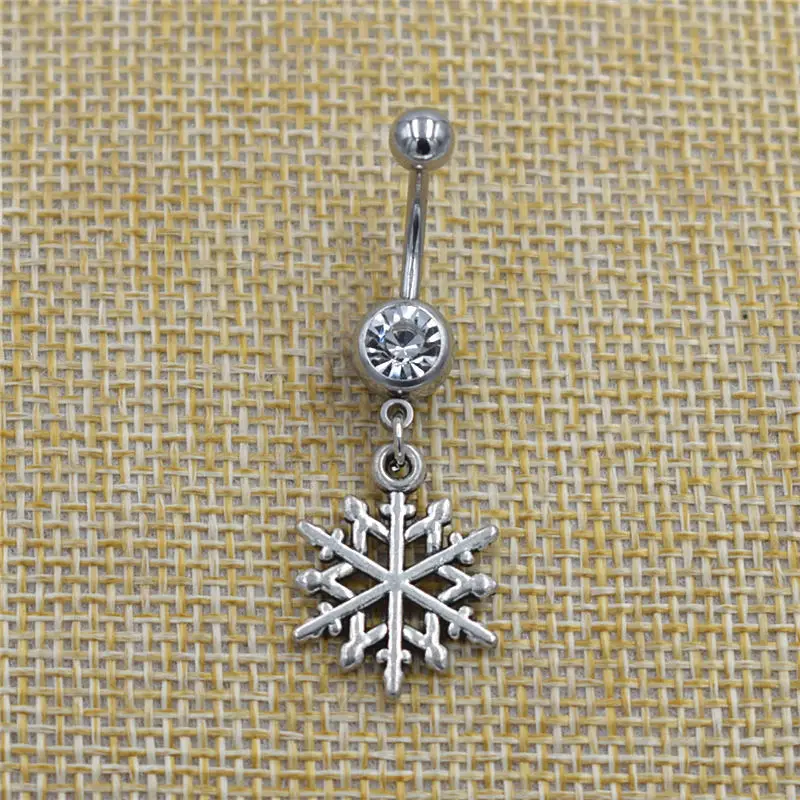 Женское кольцо для пупка с кристаллами пирсинг со снежинками пуговицами и