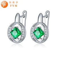 fym brand 7 colors green square cubic zirconia earring for women fashion sliver color hoop earrings female hollow jewelry