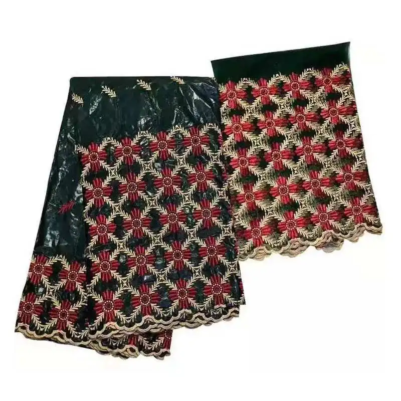 

New arrival Fashion African Bazin Riche fabric with Embroidery lace for dress African lace fabric 5+2Yards free shipping