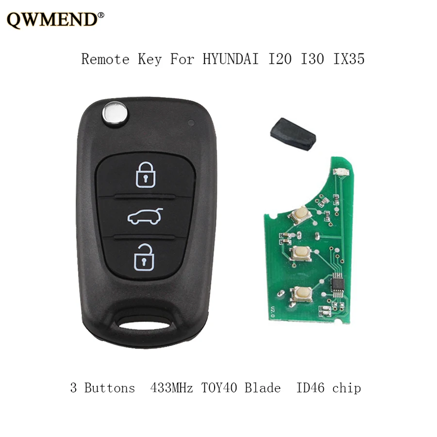 QWMEND 433 МГц Флип Полный дистанционный ключ DIY для HYUNDAI i20 i30 ix35 TOY40 Blade с ID46 чип ключи|for