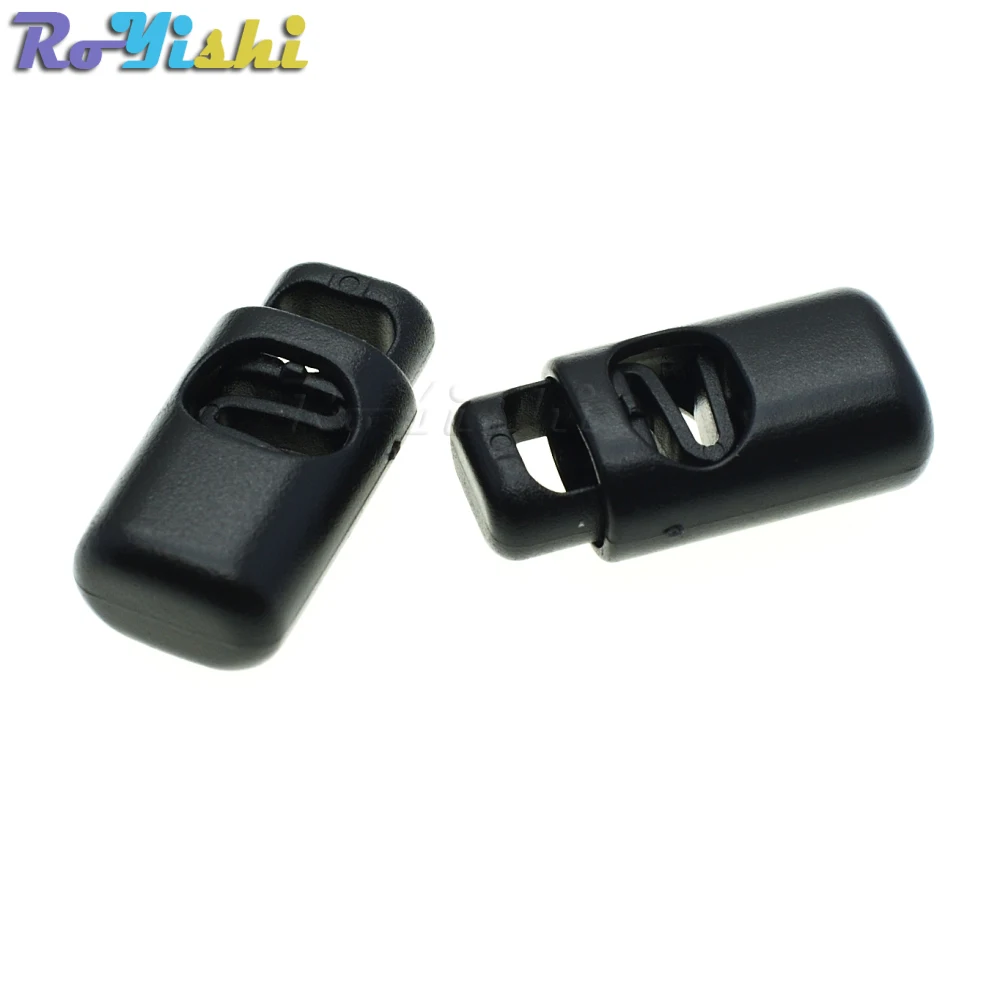 

25pcs/pack Plastic Single Hole Spring Stopper Toggle Cord Locks End Black