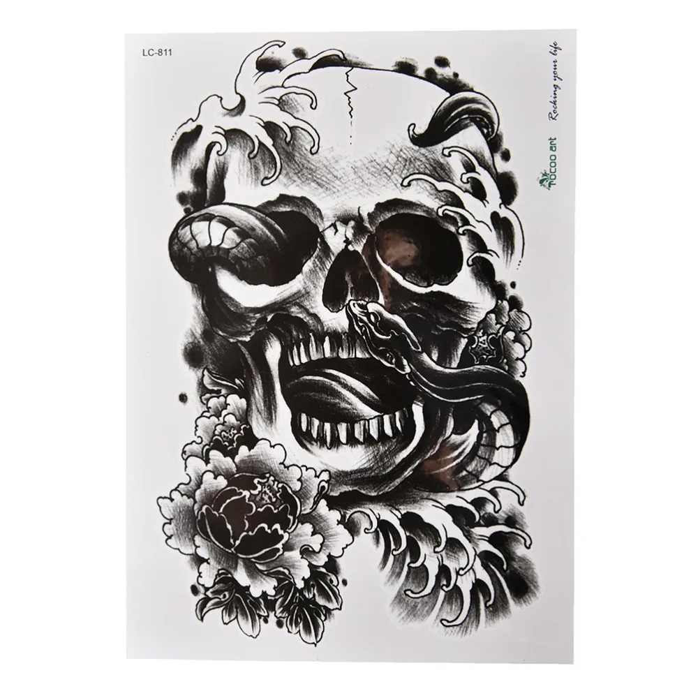 Лучшие продажи Водонепроницаемый черный страшный череп временная татуировка большая рука стикер татуировки тела Высокое качество