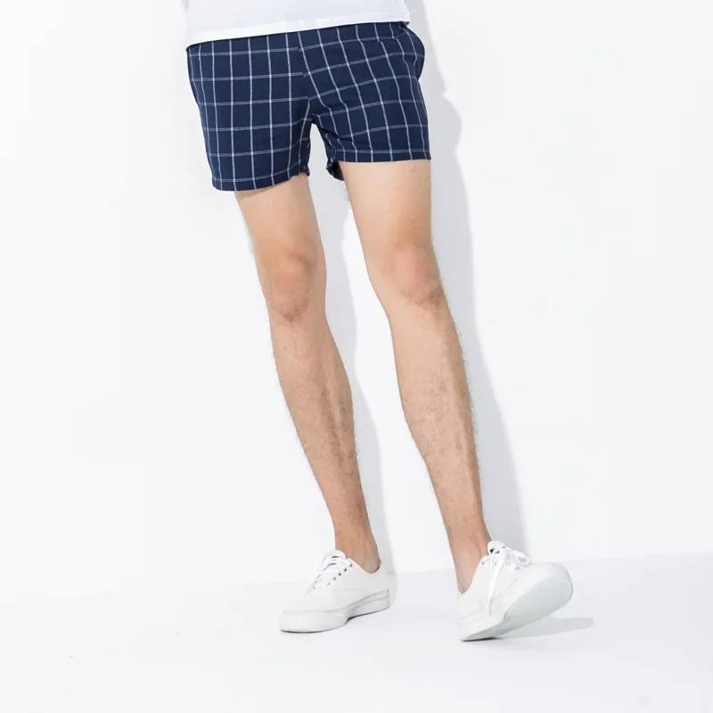 Модные мужские шорты в клетку в английском стиле - Цвет: Navy blue plaid