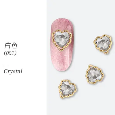 001Crystal 10 шт./лот, сплав, 3D дизайн ногтей, полый, любовь, сердце, серия, сплав, металл, аксессуары для дизайна ногтей, стразы и украшения для ногтей - Цвет: 001Crystal