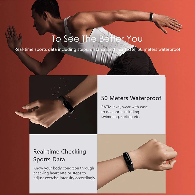 Оригинальный фитнес трекер Xiaomi Mi Band 3 водонепроницаемый смарт браслет пульсометр