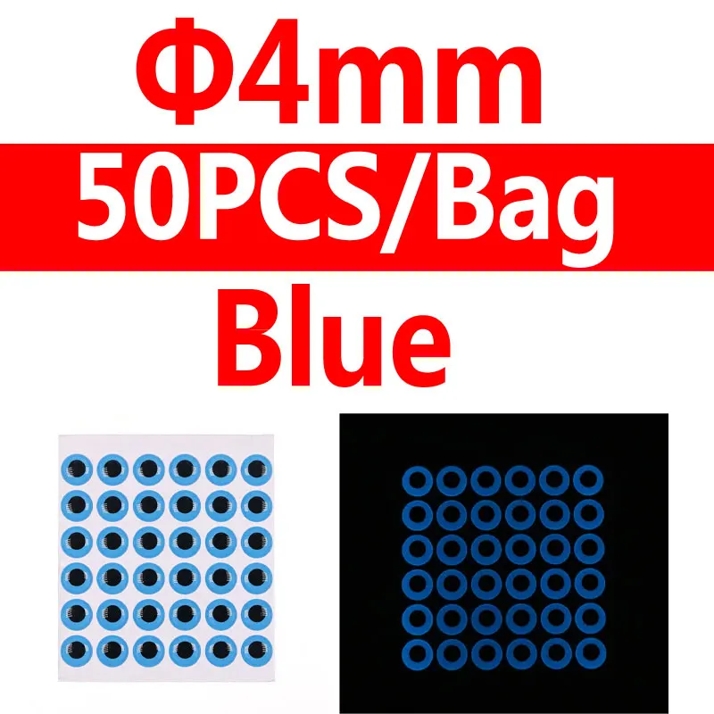 4mm blue 50pcs Wifreo 50 шт./лот 3D светящиеся рыбьи глаза имитация мухобойка морские рыболовные Джиги ночная рыбалка приманка аксессуары оранжевый зеленый - Цвет: 4mm blue 50pcs