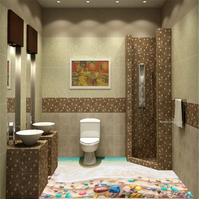 3D пол живопись росписи море пляж цвет морские организмы Нескользящие