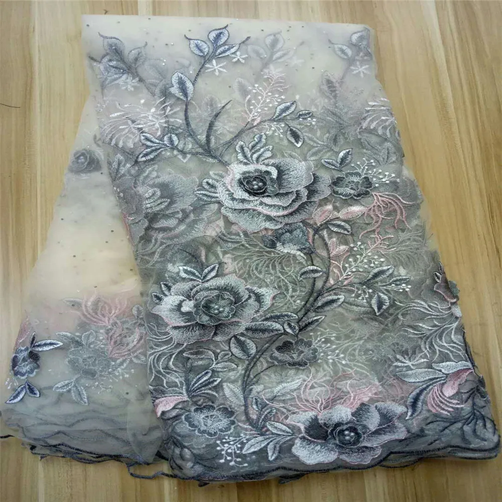 Сирень 3D кружевной ткани с бисером и камнями Высокое качество Африканский тюль