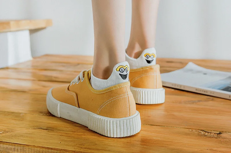 5 пар/партия, женские носки с вышивкой Kawaii Happy Fashion, забавные Женские носочки, хлопковые летние яркие цвета