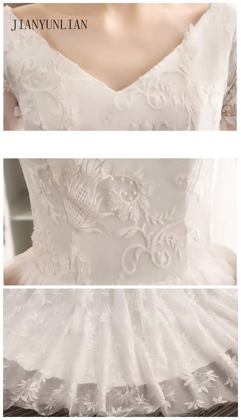 

New Romantic V-neck Elegant Princess Wedding Dress 2019 Half Sleeves Appliques Celebrity Ball Gown vestido De Noiva