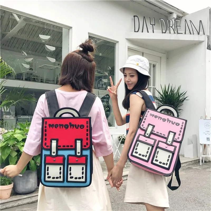 

mixtx Women Harajuku Backpack Cartoon Quadratic Element Boy Girl School Bags Student Panelled Back Pack Unisex Couple Travel bag