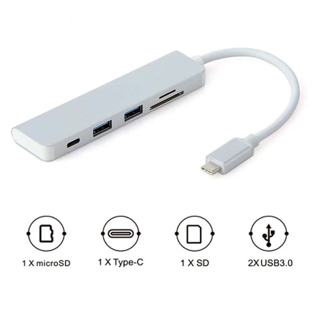USB 3 0 на 2xusb 3.0 5in1 концентратор адаптер SD TF кардридер для Macbook 5 в 1 C Тип расширитель