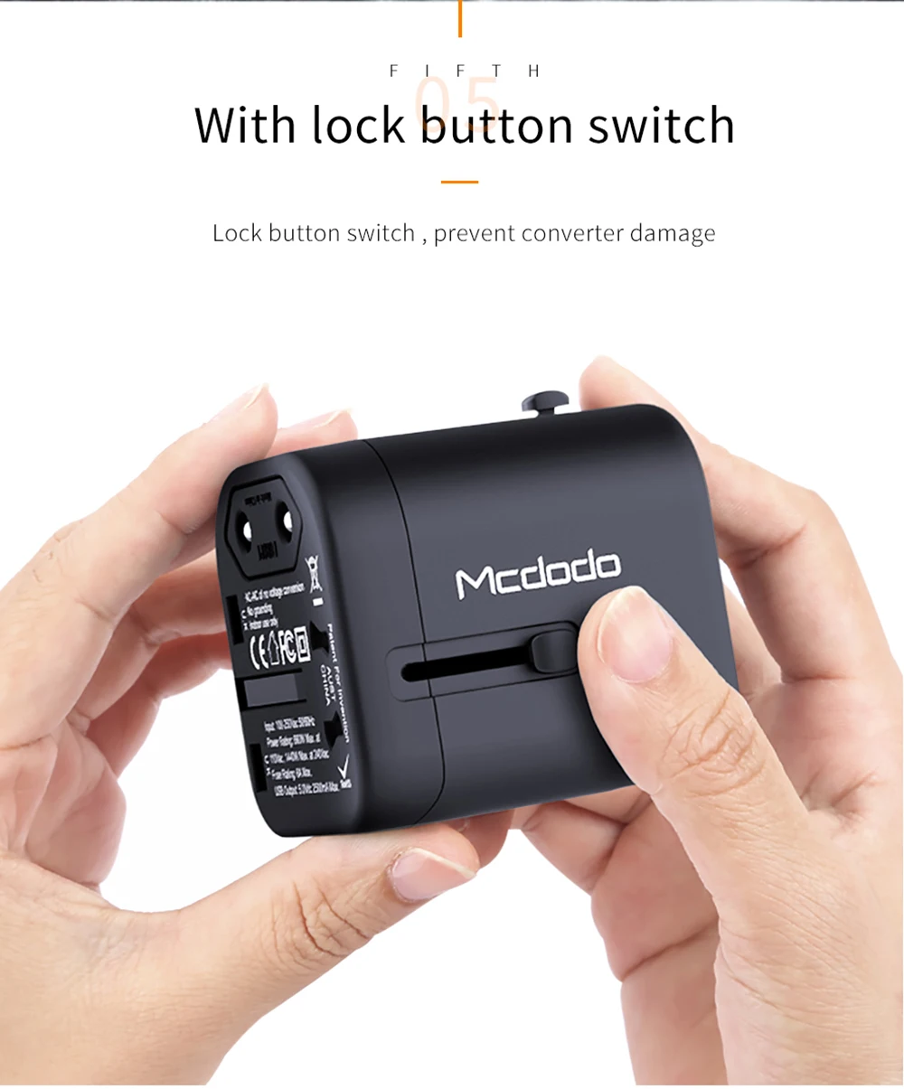 Mcdodo Международный адаптер питания для путешествий с 2.4A двойной USB зарядное устройство и по всему миру AC розетки вилки для Великобритании, США, Австралии, Европы
