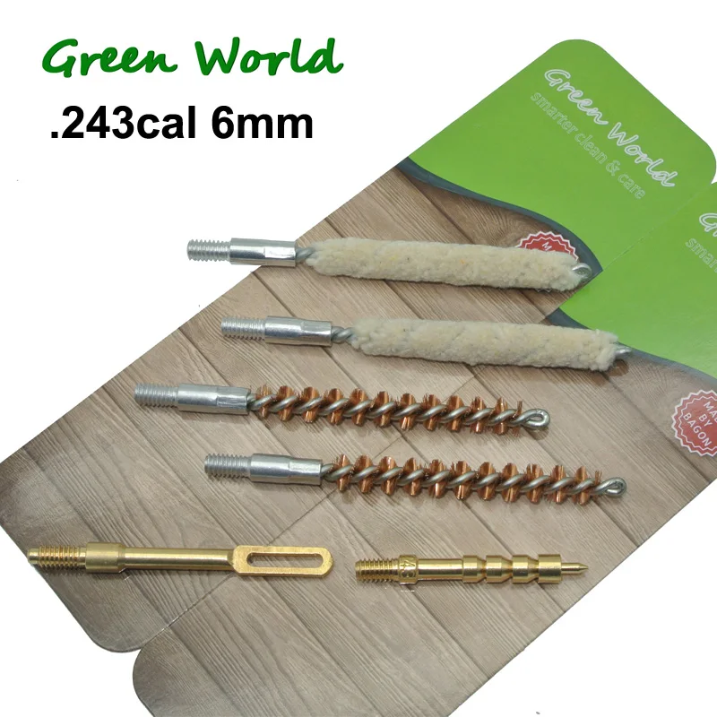 Green World 6 шт/Лот. 22cal. 243cal. 25cal. 270cal. 30cal 9 мм набор кистей, щетка для чистки ружья, блистерная посылка, нить 8-32
