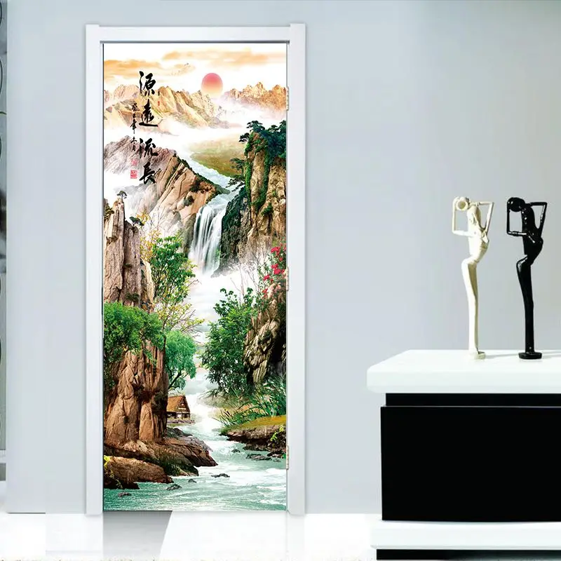 3d Наслаждайтесь долгой историей пейзажной живописи двери стикер обои росписи