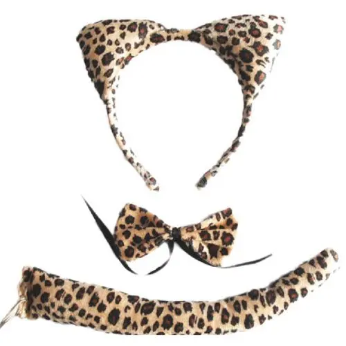 

Hot Leopard Print Set Ears Tail Bow Tie Bowtie Fancy Dress Outfit Coat Headband