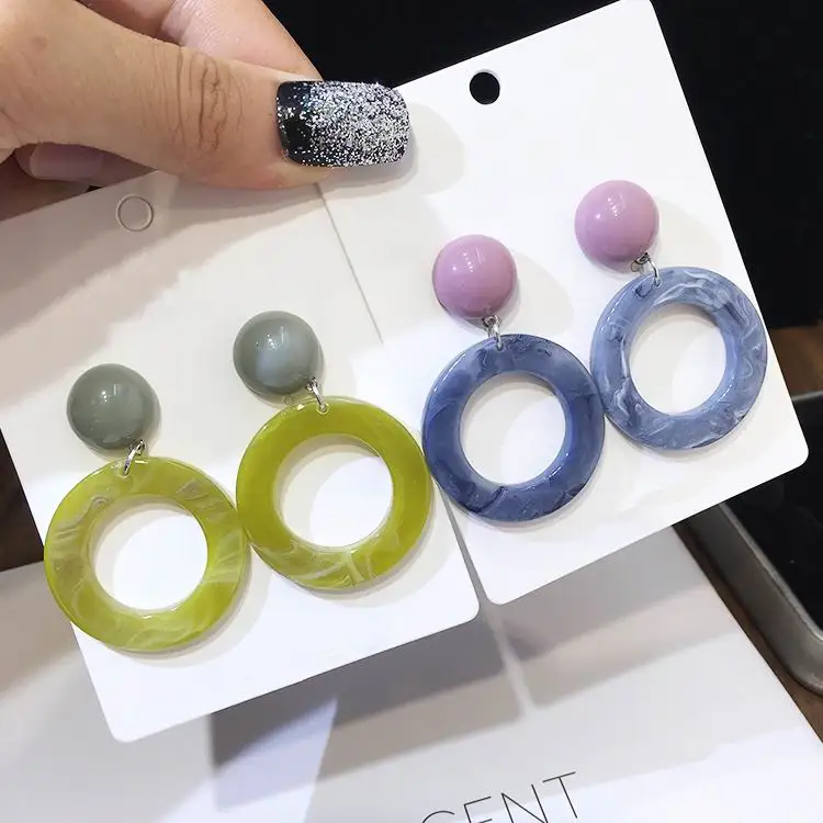 MENGJIQIAO 2018 New Korean Statement Acrylic Circle Big Earrings For Women Bijoux Vintage Geometric Dangle Pendientes Mujer Moda | Украшения