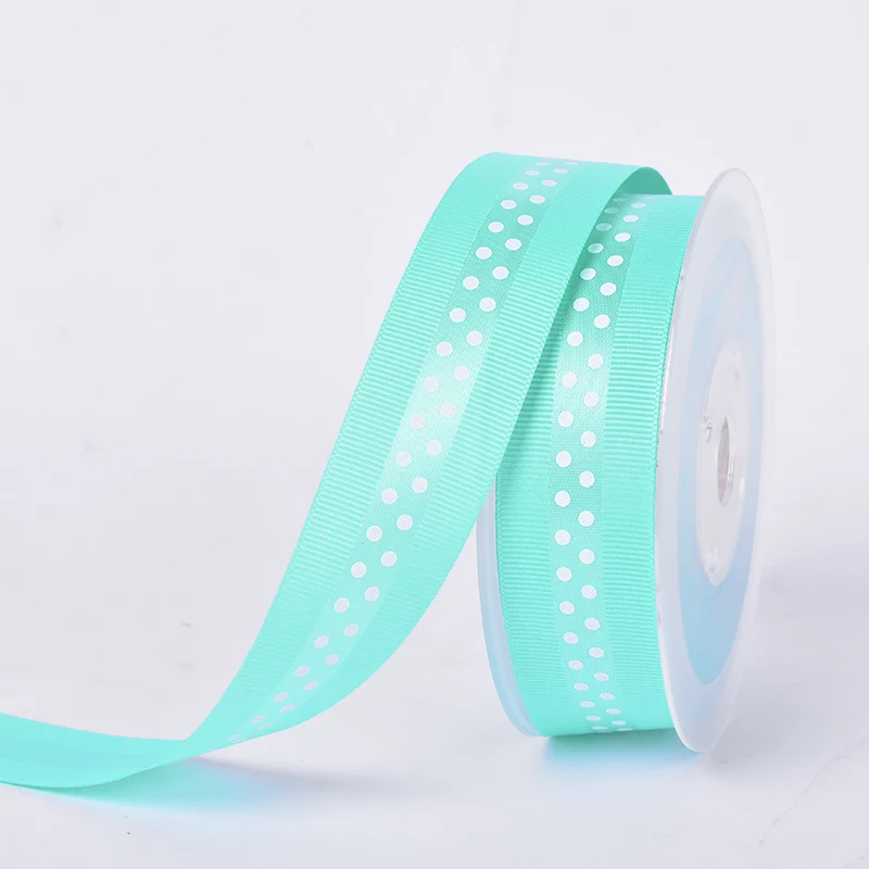 aqua 314 YAMA Grosgrain атласная лента с принтом в горошек 25 мм 100 ярдов и 1 дюйм для платья ручной работы, вечерние ленты на свадьбу, подарки для рукоделия - Цвет: aqua 314
