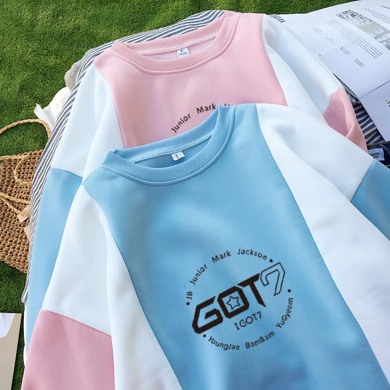 GOT7 хлопок плюс бархат розовый синий модные женские толстовки k pop корейский